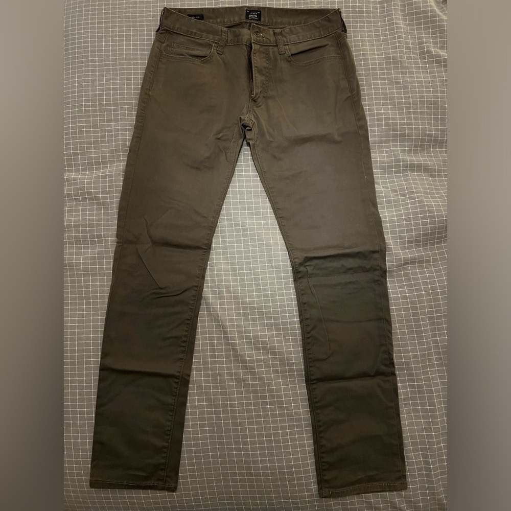 J. Crew Stretch Chino Cotton Twill Pant Size 30x32 Men’s 484 Slim Fit Olive